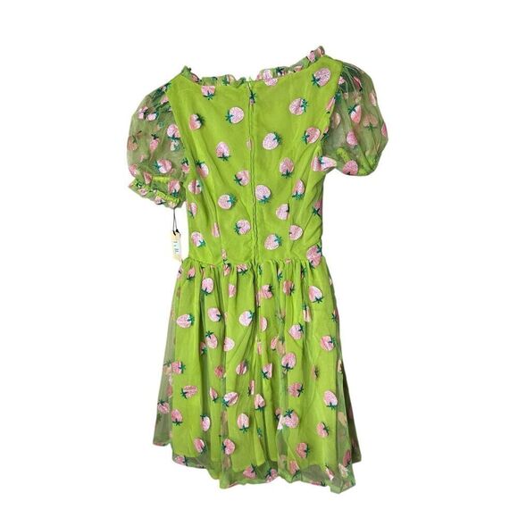 Unique Vintage Smak Parlour Avocado & Pink Strawberry Print Woodstock Flare Dres - Picture 9 of 9